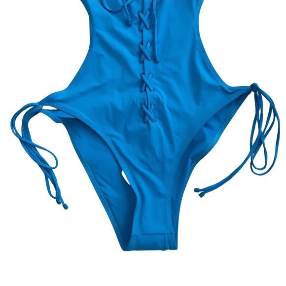 Skims Turquoise Blue Recycled Swim Lace Up Monokini Size 4x - Picture 8 of 9